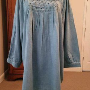 NWT Club Z Collection Tencel Denim Tunic w/Smocked Bodice - 2X